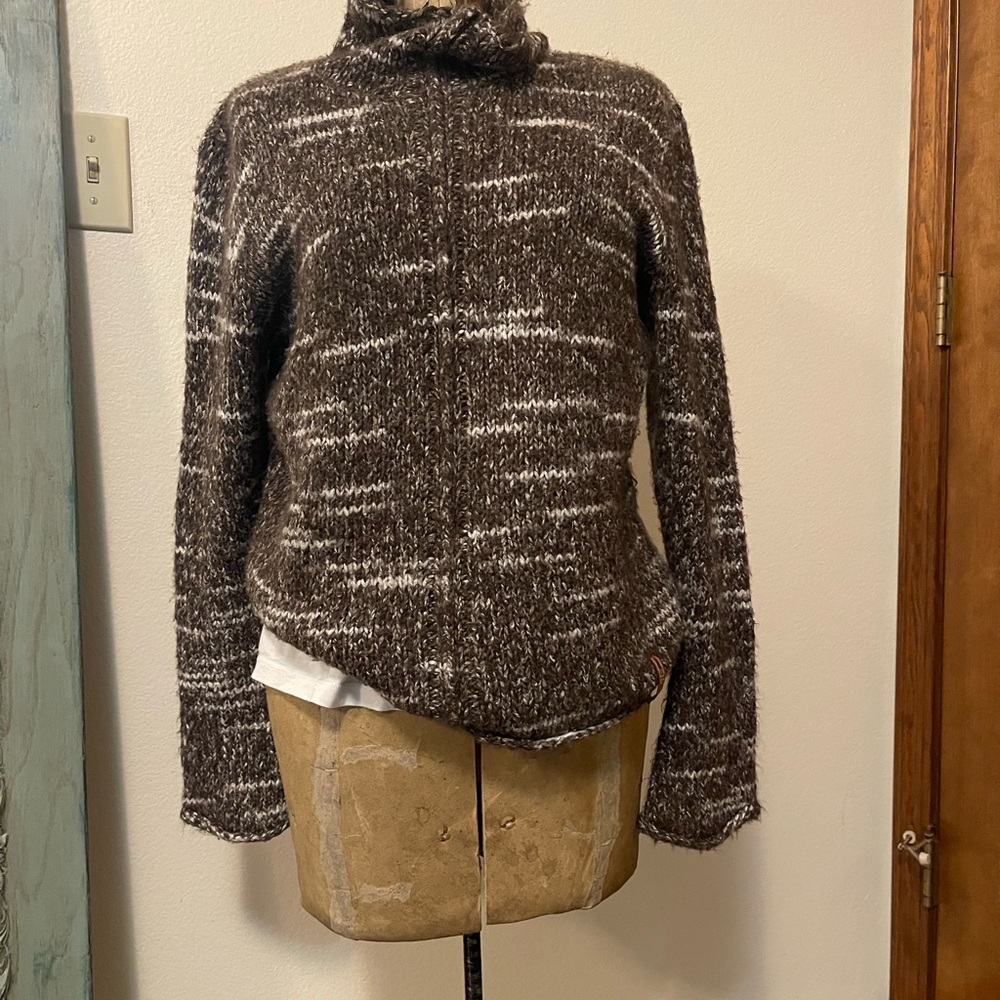 REI Brown and White Cowl Neck Sweater